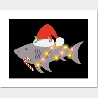 Shark Santa Hat Candy Cane Peppermint Candies Christmas Posters and Art